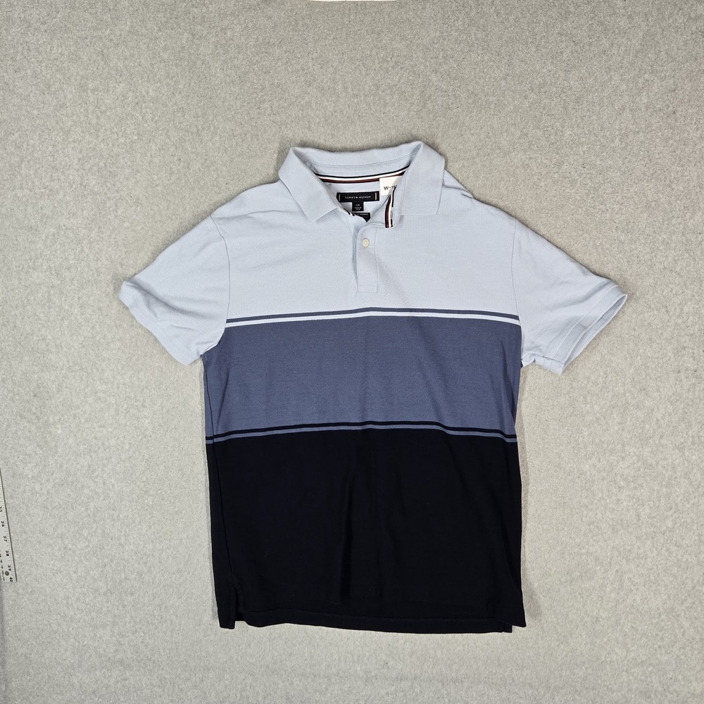 Tommy Hilfiger Men Polo L/G Light Blue Colorblock Wicking Logo Short Sleeve